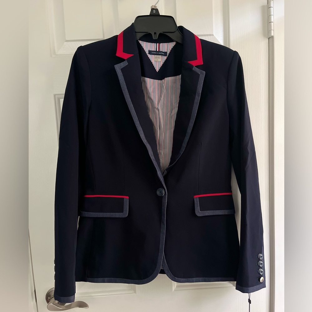 Tommy Hilfiger Navy Blazer with Red and Gray Details